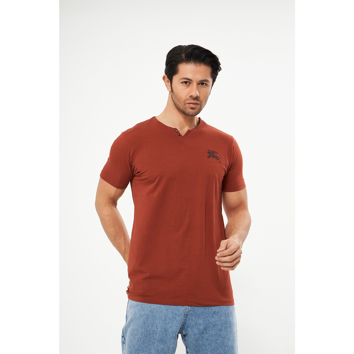 Rust V Neck Polo Tshirt | Montivo Pakistan