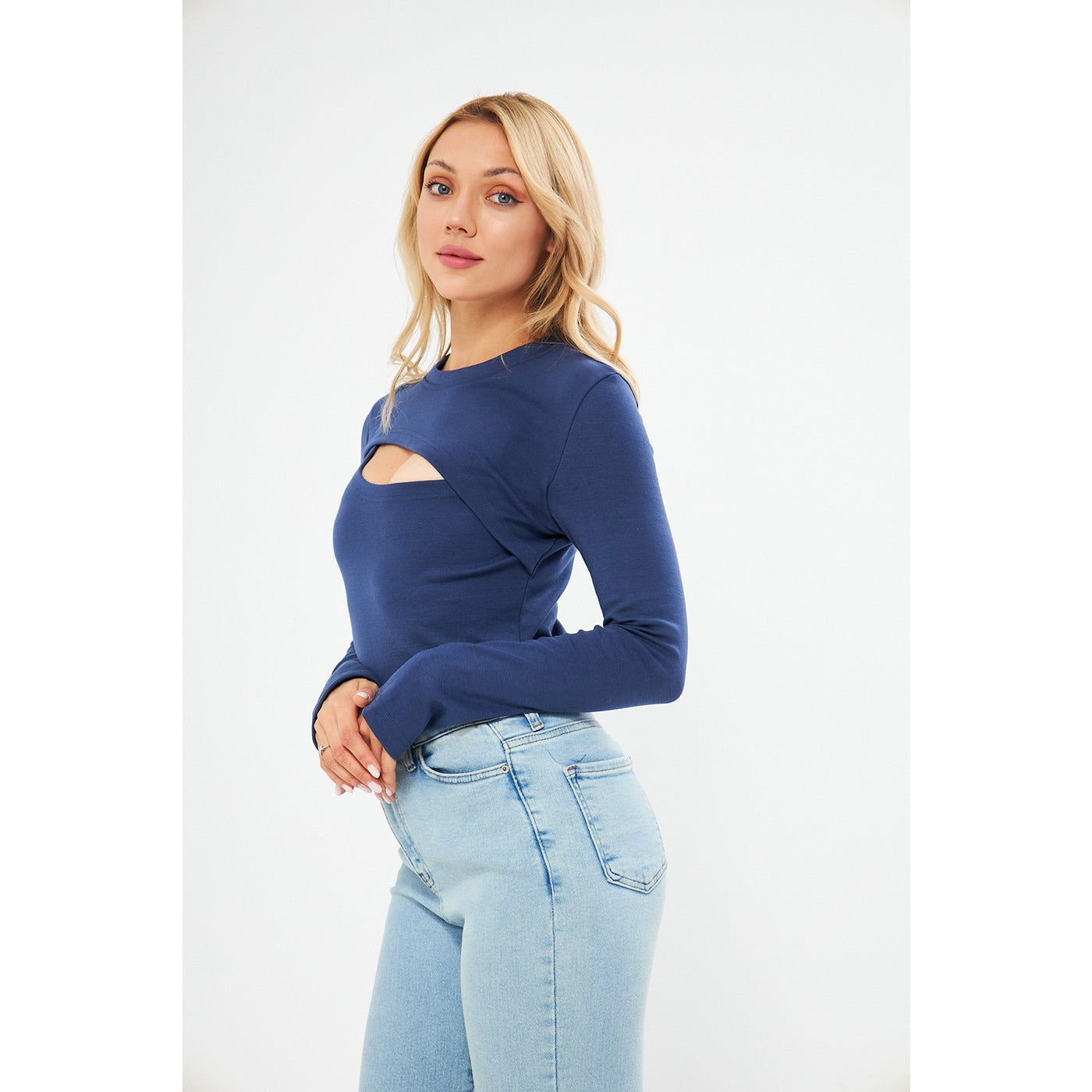Blue Keyhole Rib Top | Montivo Pakistan