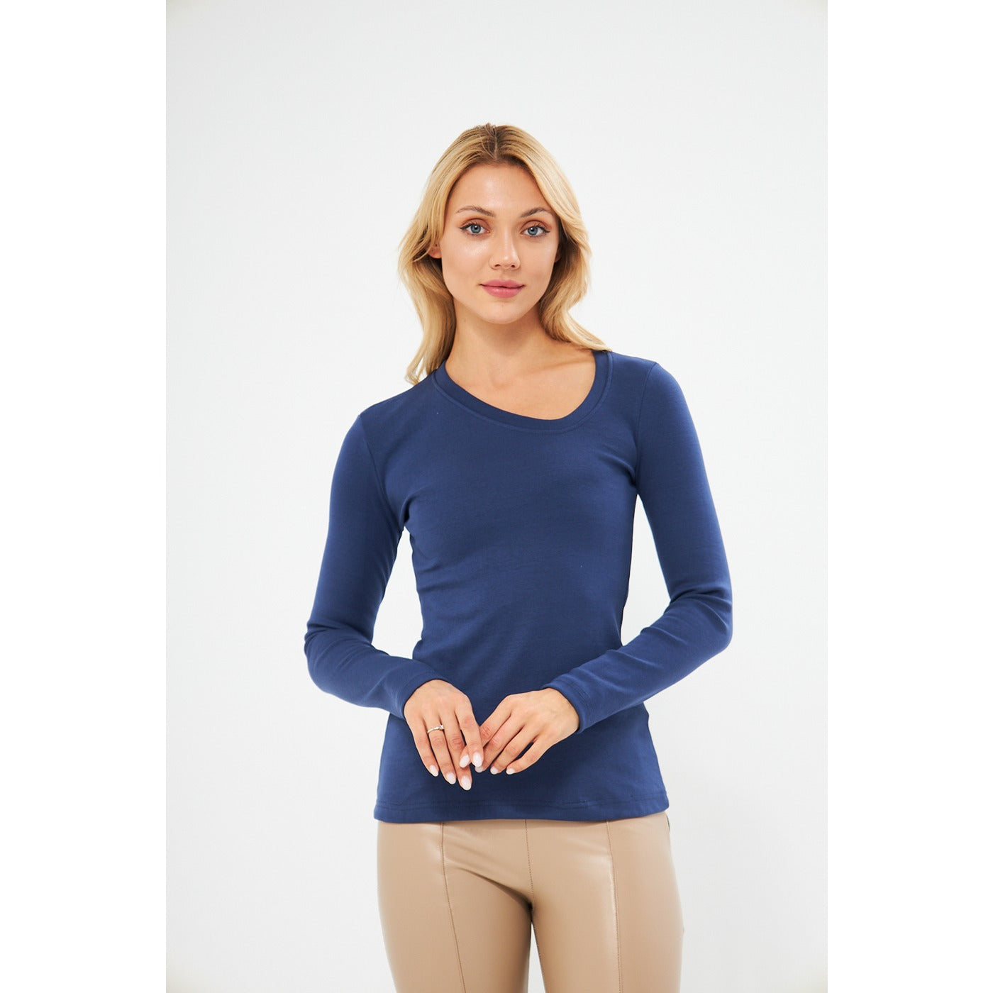 Blue Rib Cross Scoop Neck Top | Montivo Pakistan