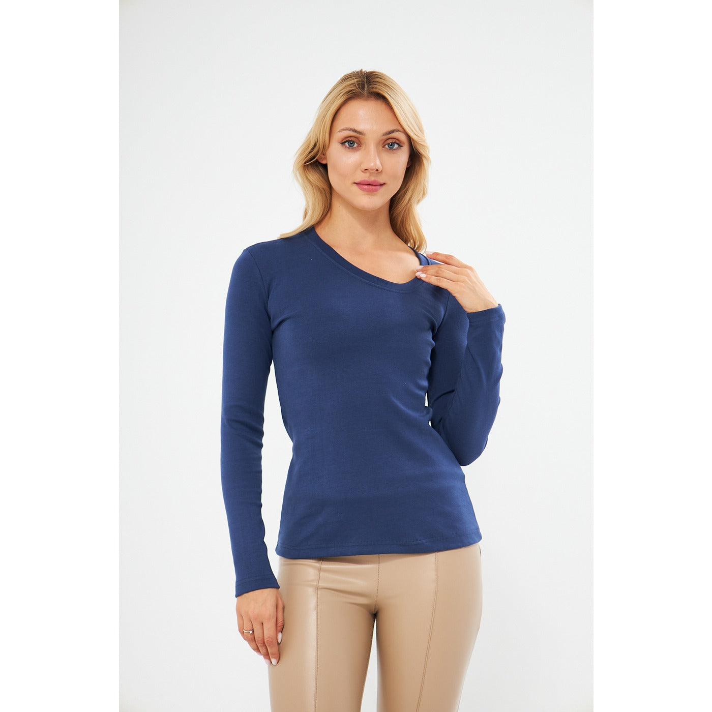 Blue Rib Cross Scoop Neck Top | Montivo Pakistan