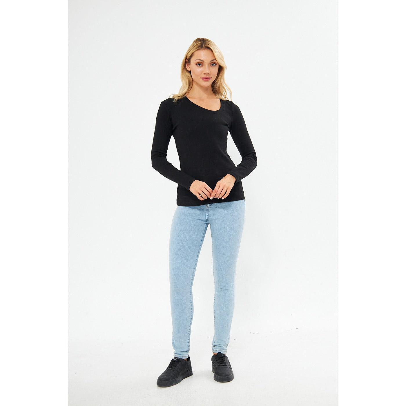 Black Rib Cross Scoop Neck Top | Montivo Pakistan