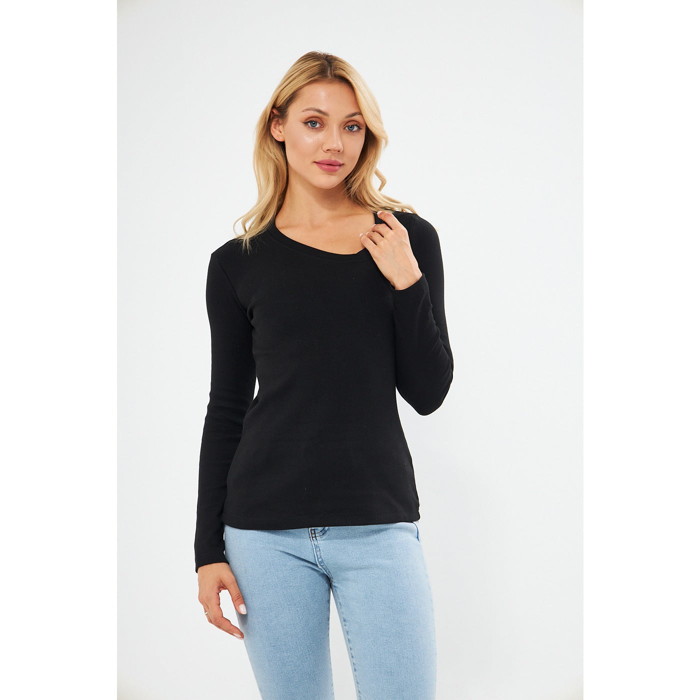 Black Rib Cross Scoop Neck Top | Montivo Pakistan