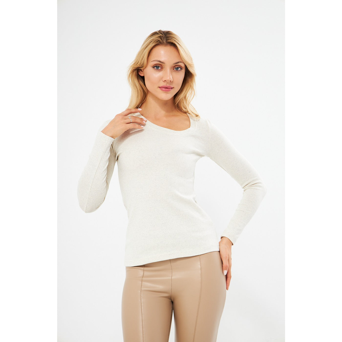 Off-White Rib Cross Scoop Neck Top | Montivo Pakistan