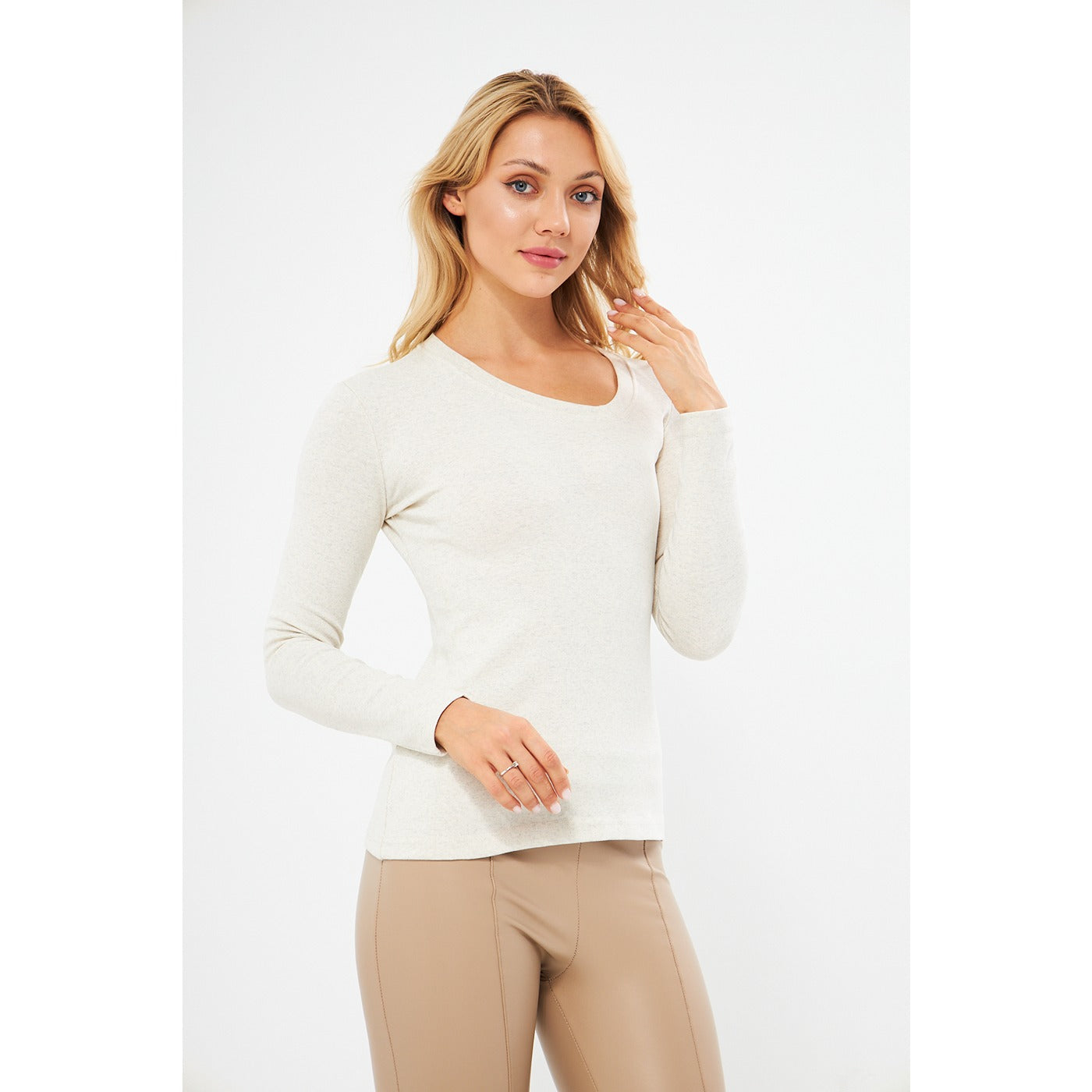 Off-White Rib Cross Scoop Neck Top | Montivo Pakistan