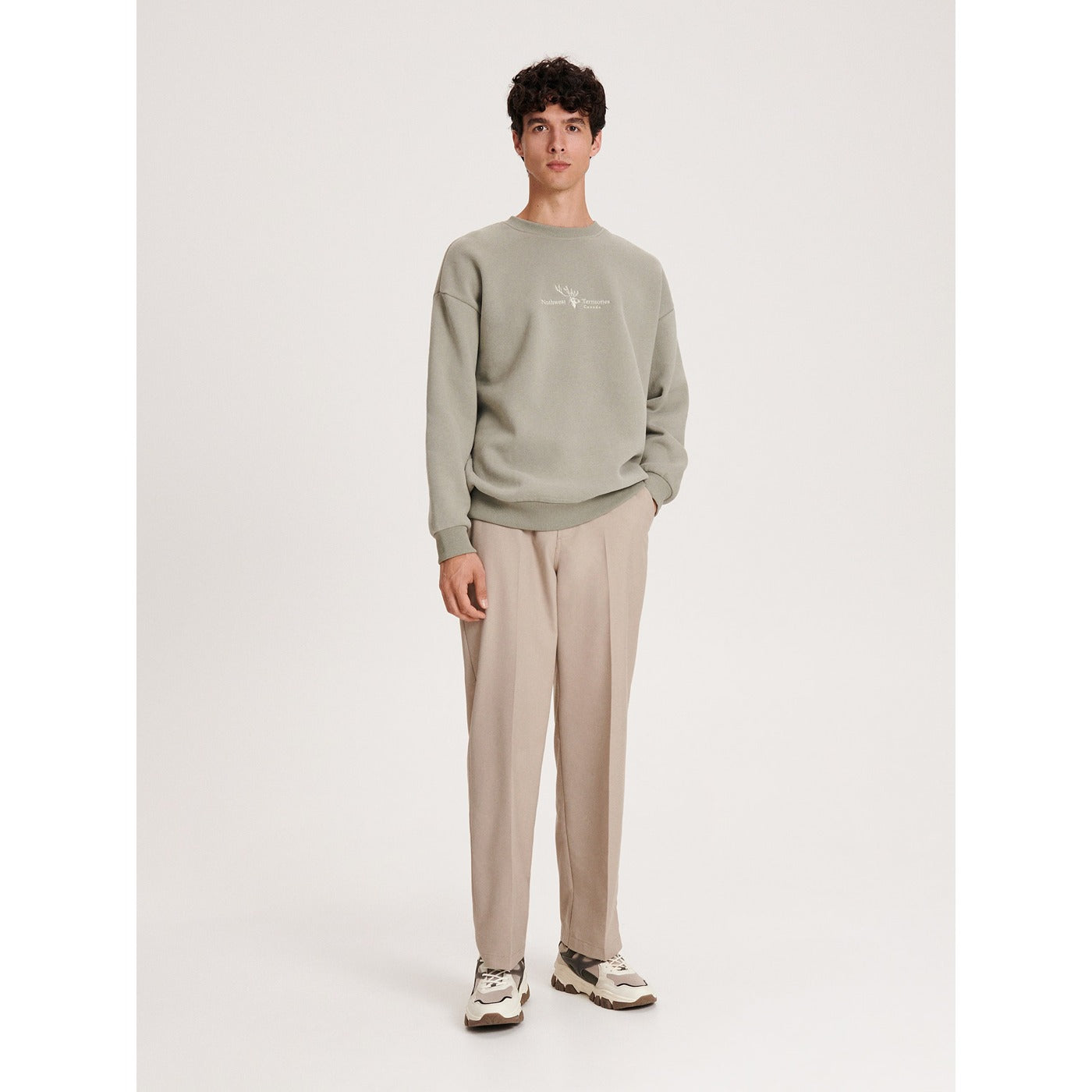 Dusty Green Embroidery Detailing Sweatshirt | Montivo Pakistan