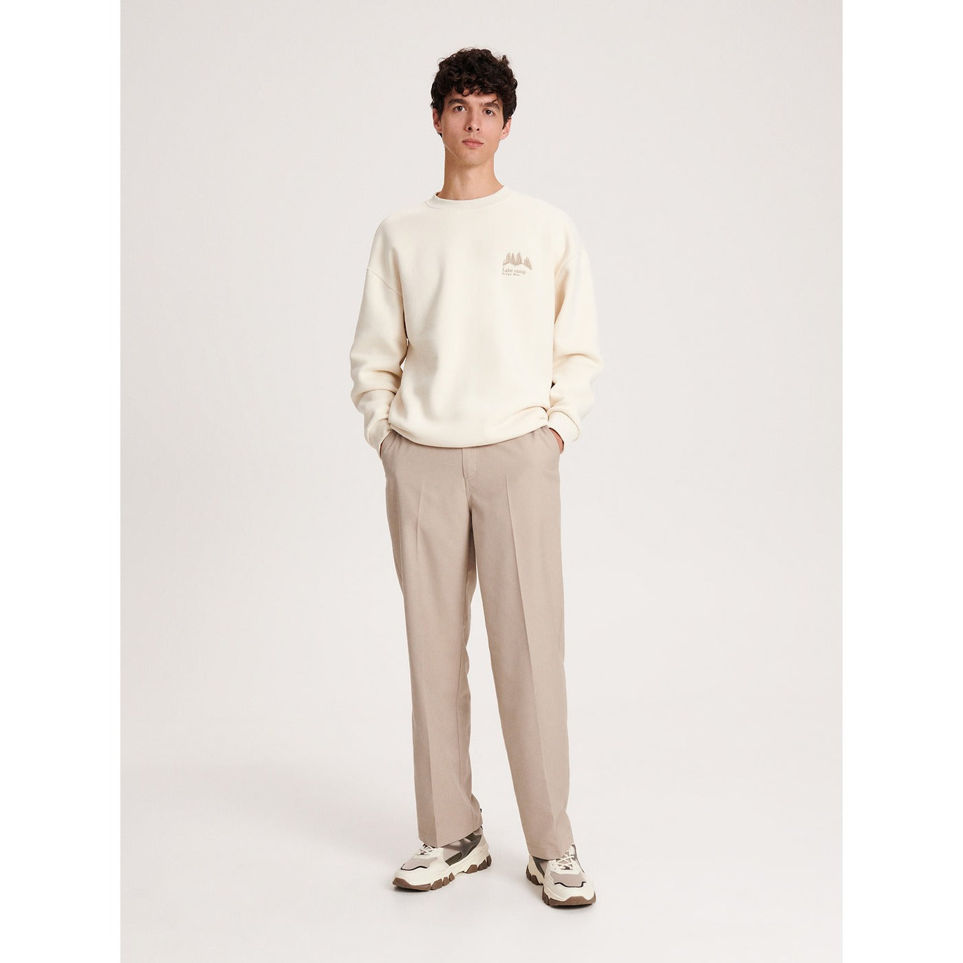 Cream Embroidery Detailing Sweatshirt | Montivo Pakistan