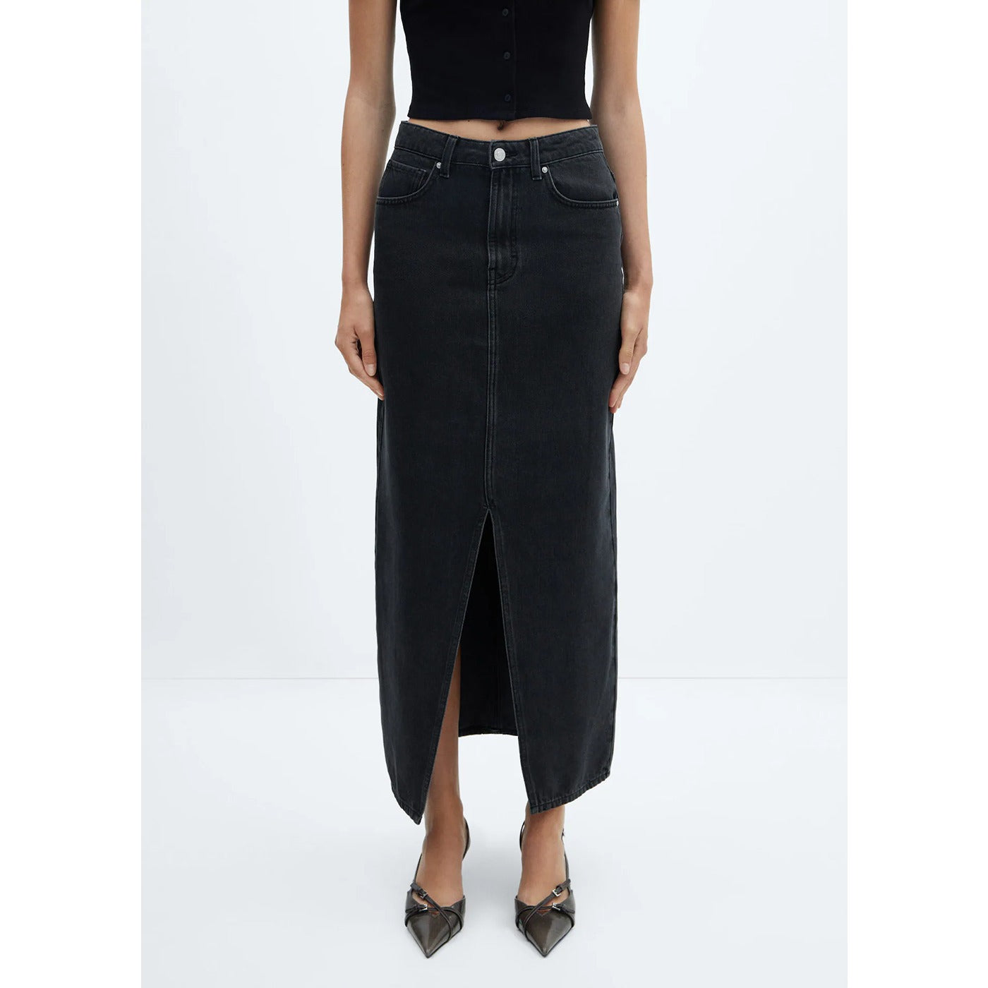 MNG Black Slit Denim Skirt | Montivo Pakistan