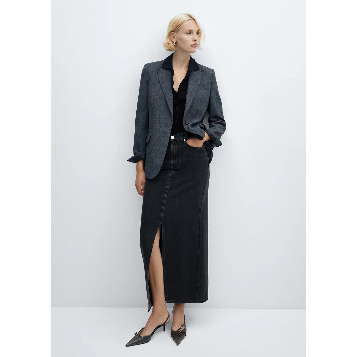 MNG Black Slit Denim Skirt | Montivo Pakistan