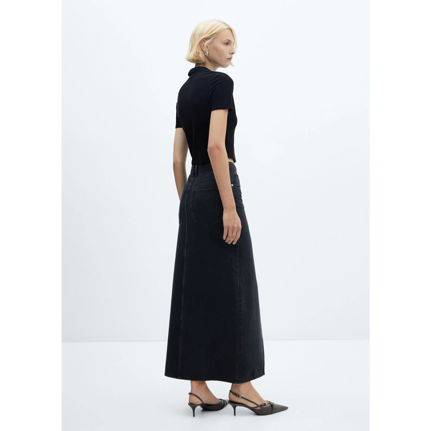 MNG Black Slit Denim Skirt | Montivo Pakistan