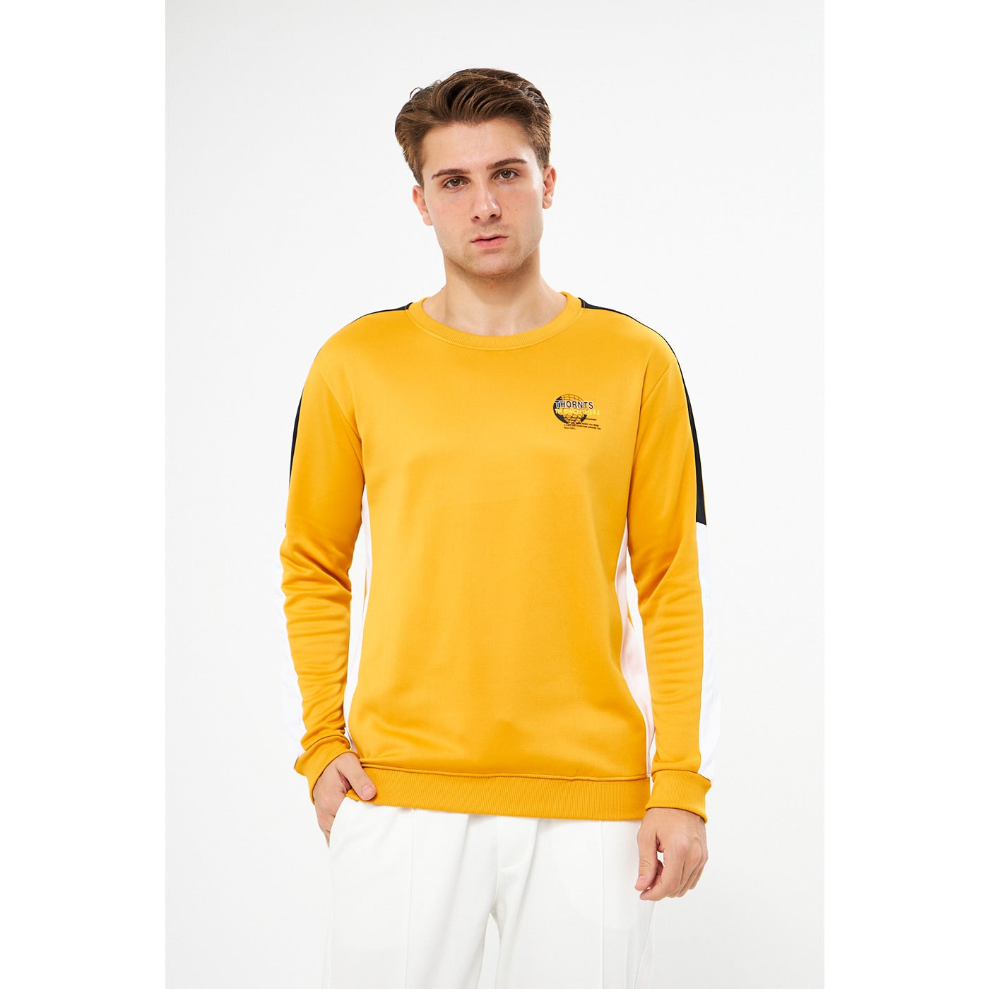 Mustard Stripe Crew Neck Sweatshirt | Montivo Pakistan