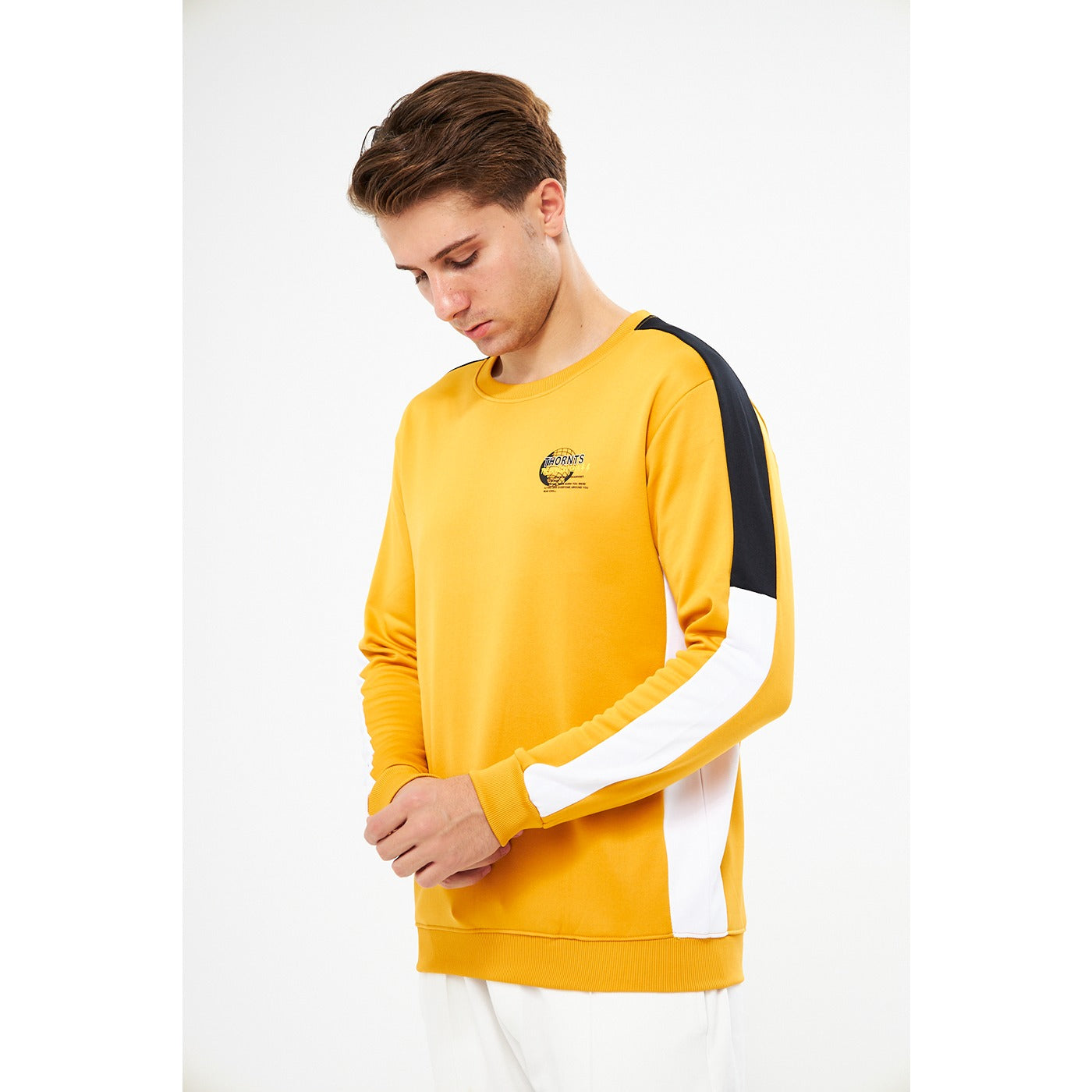 Mustard Stripe Crew Neck Sweatshirt | Montivo Pakistan
