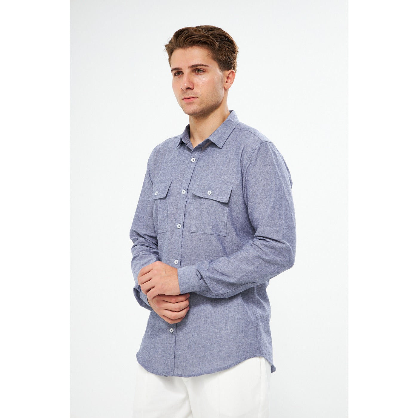 Lavender Blue Double Pocket Shirt | Montivo Pakistan