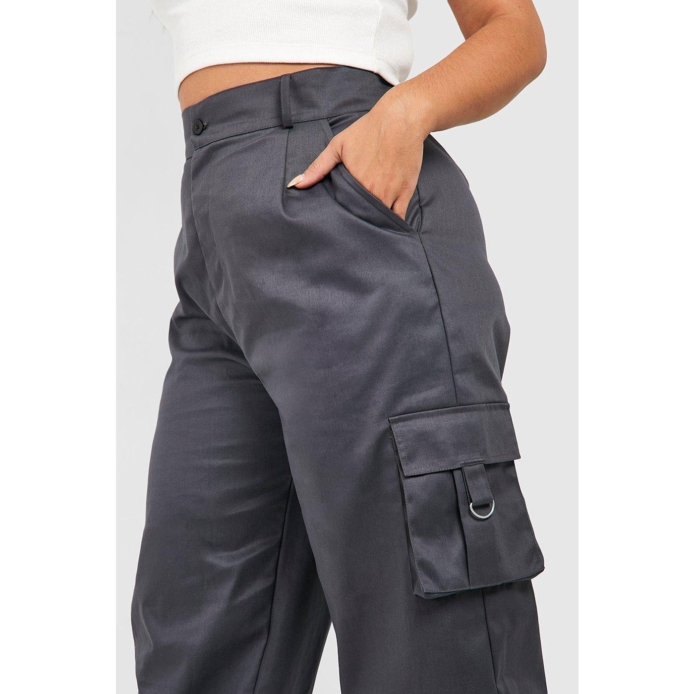 Charcoal Wide Leg Cargo Trousers | Montivo Pakistan
