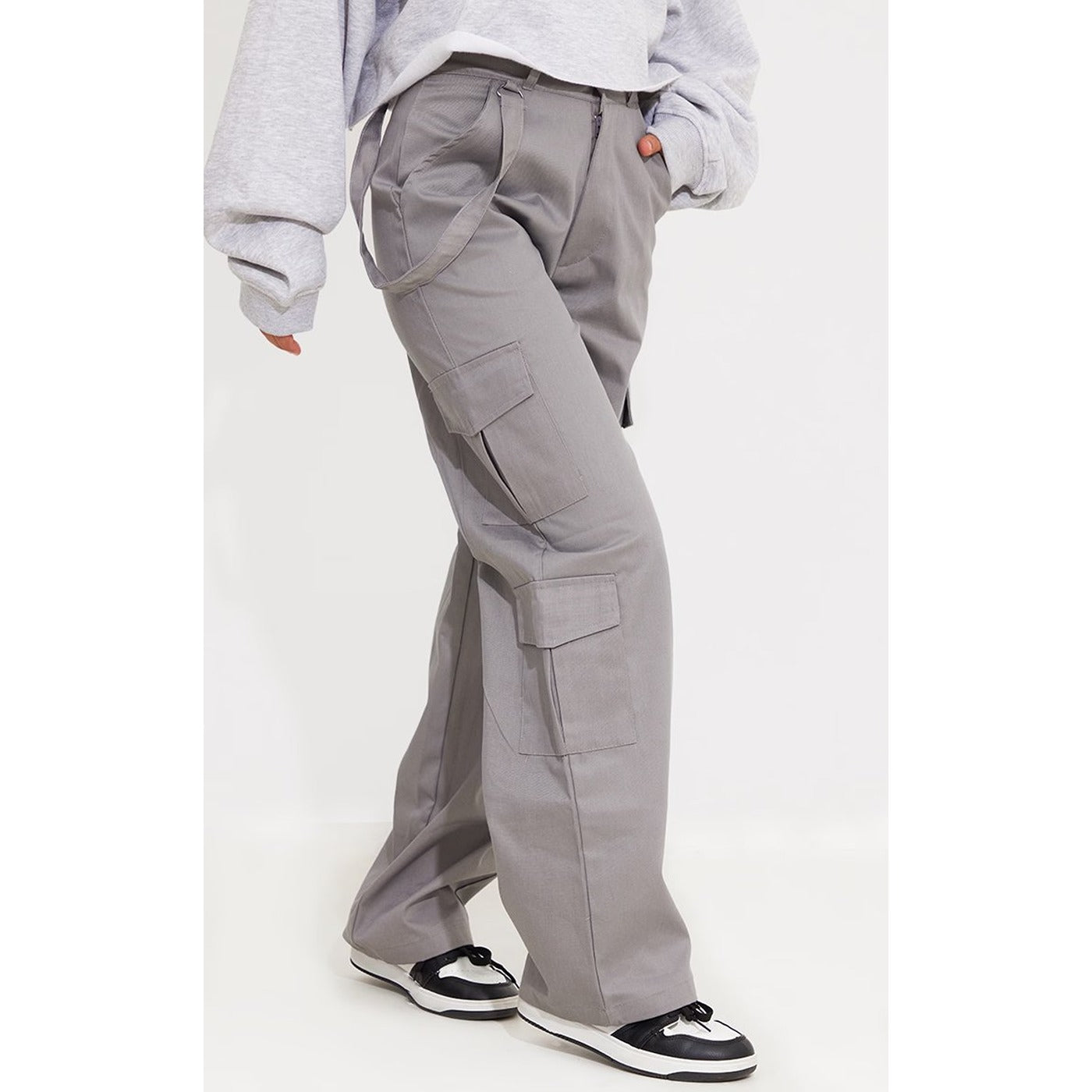 Grey Belted Cargo Straight Leg Trousers | Montivo Pakistan