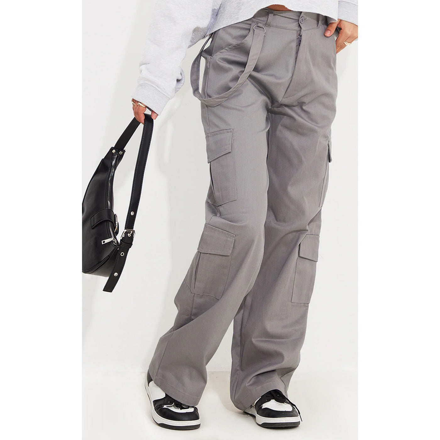 Grey Belted Cargo Straight Leg Trousers | Montivo Pakistan