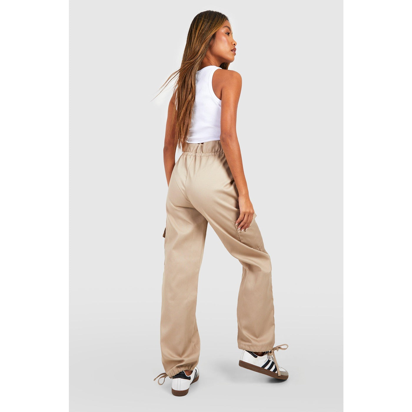 Beige Paper Bag High Waist Cargo Trousers | Montivo Pakistan