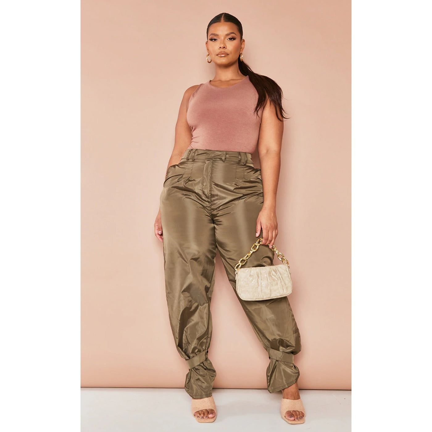 Khaki Tie Cuff Nylon Trousers | Montivo Pakistan