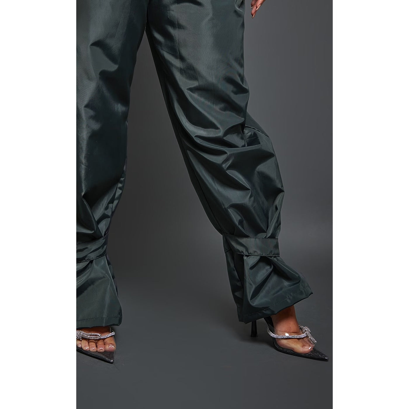 Dark Green Tie Cuff Nylon Trousers | Montivo Pakistan
