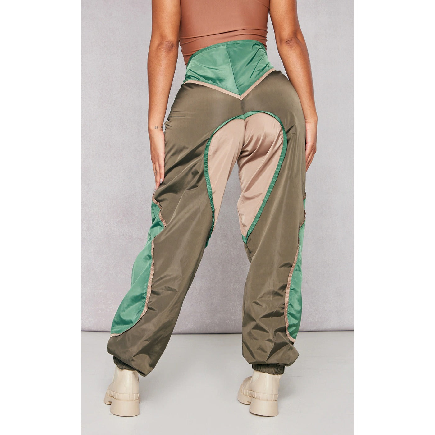 Khaki Contrast Panel V Front Joggers | Montivo Pakistan