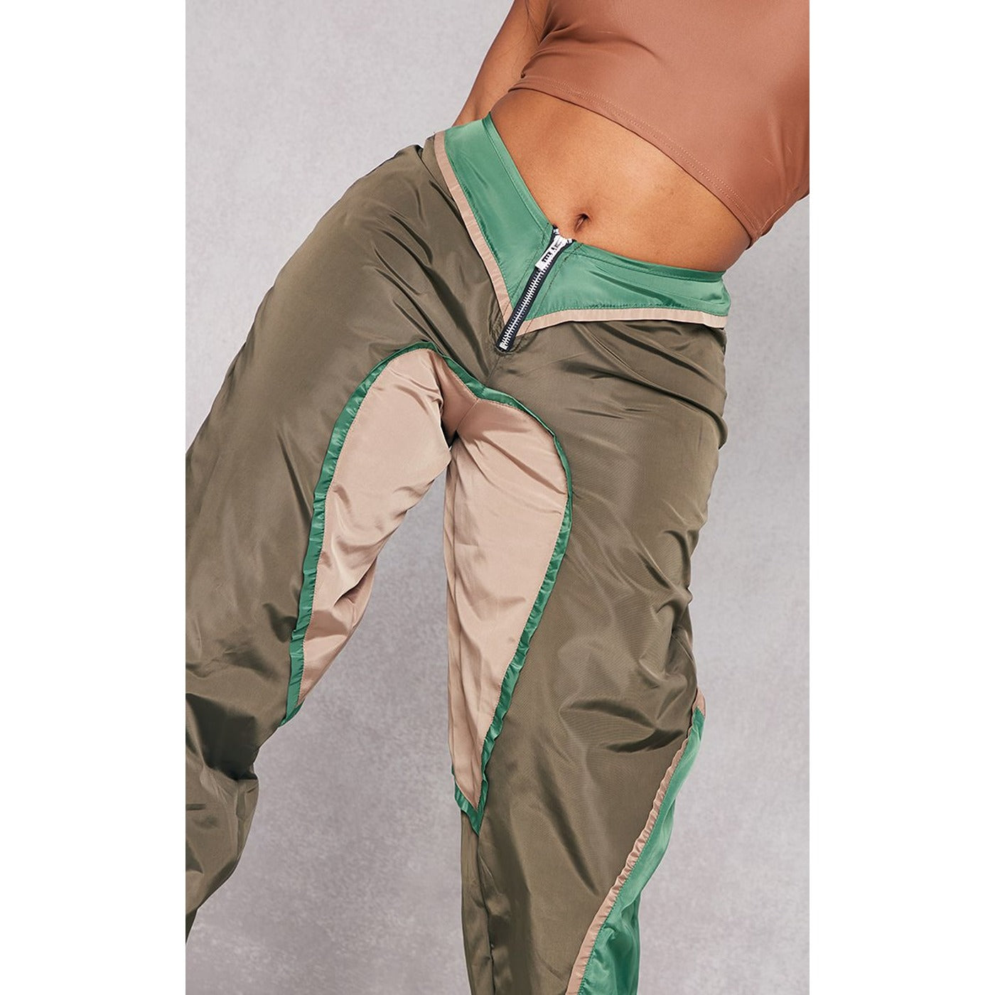 Khaki Contrast Panel V Front Joggers | Montivo Pakistan
