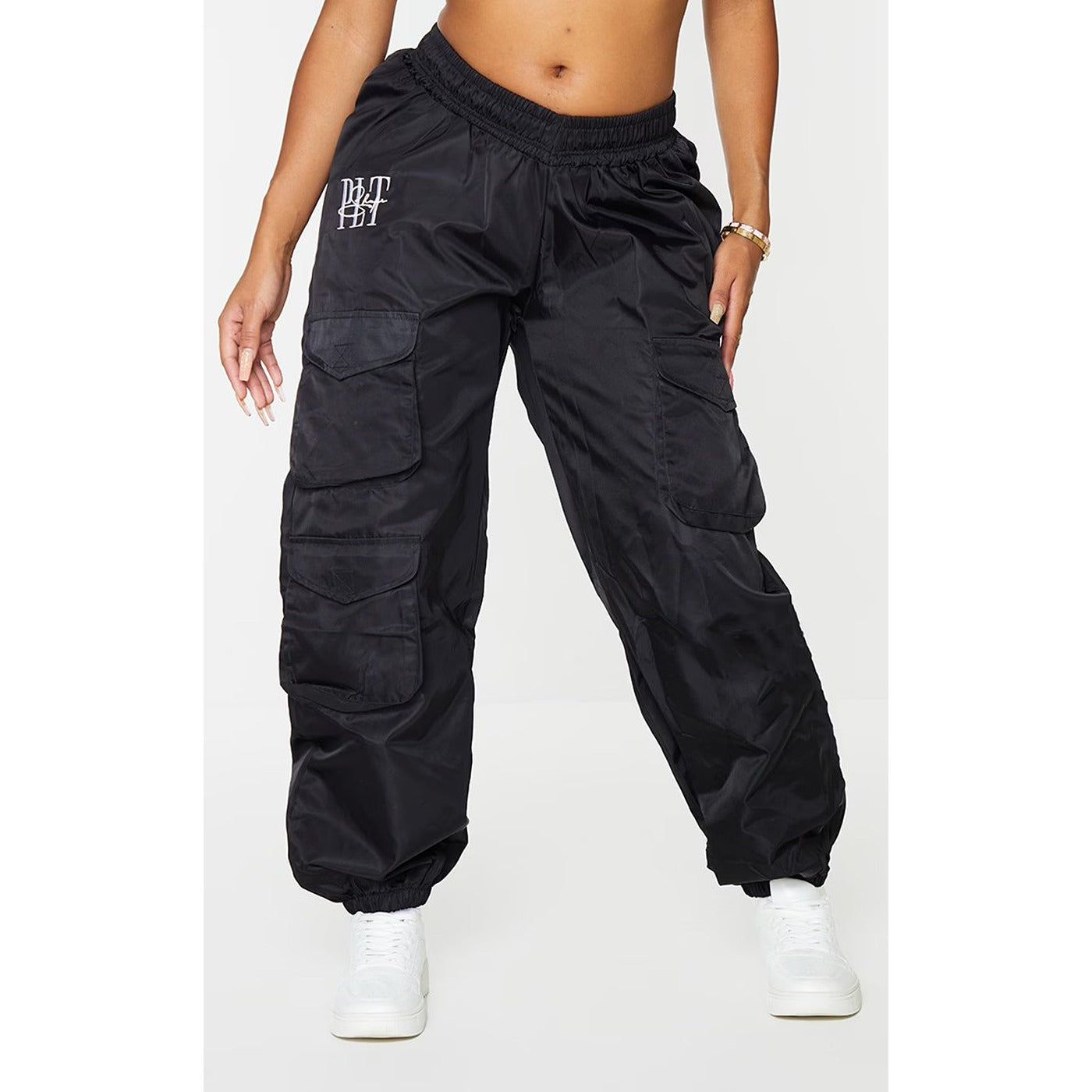 Shape Black Embroidered Cargo Joggers | Montivo Pakistan