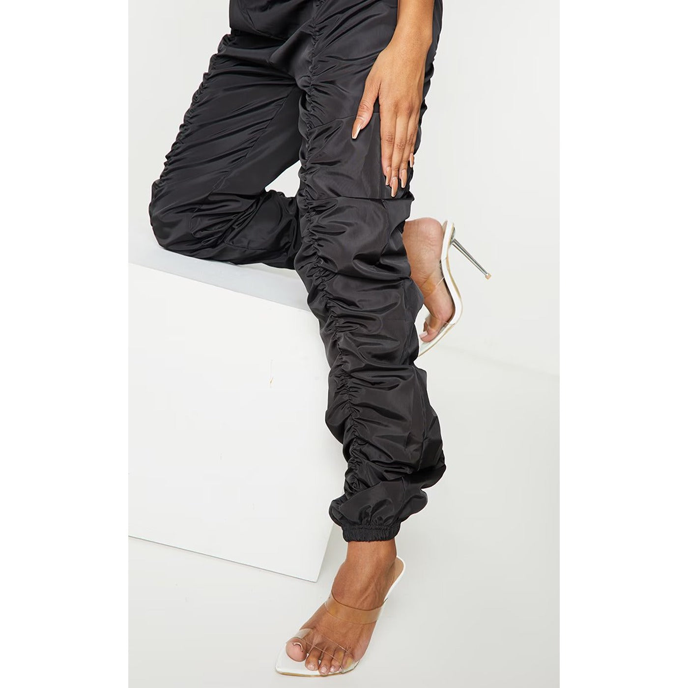 Black Ruched Drawstring Joggers | Montivo Pakistan