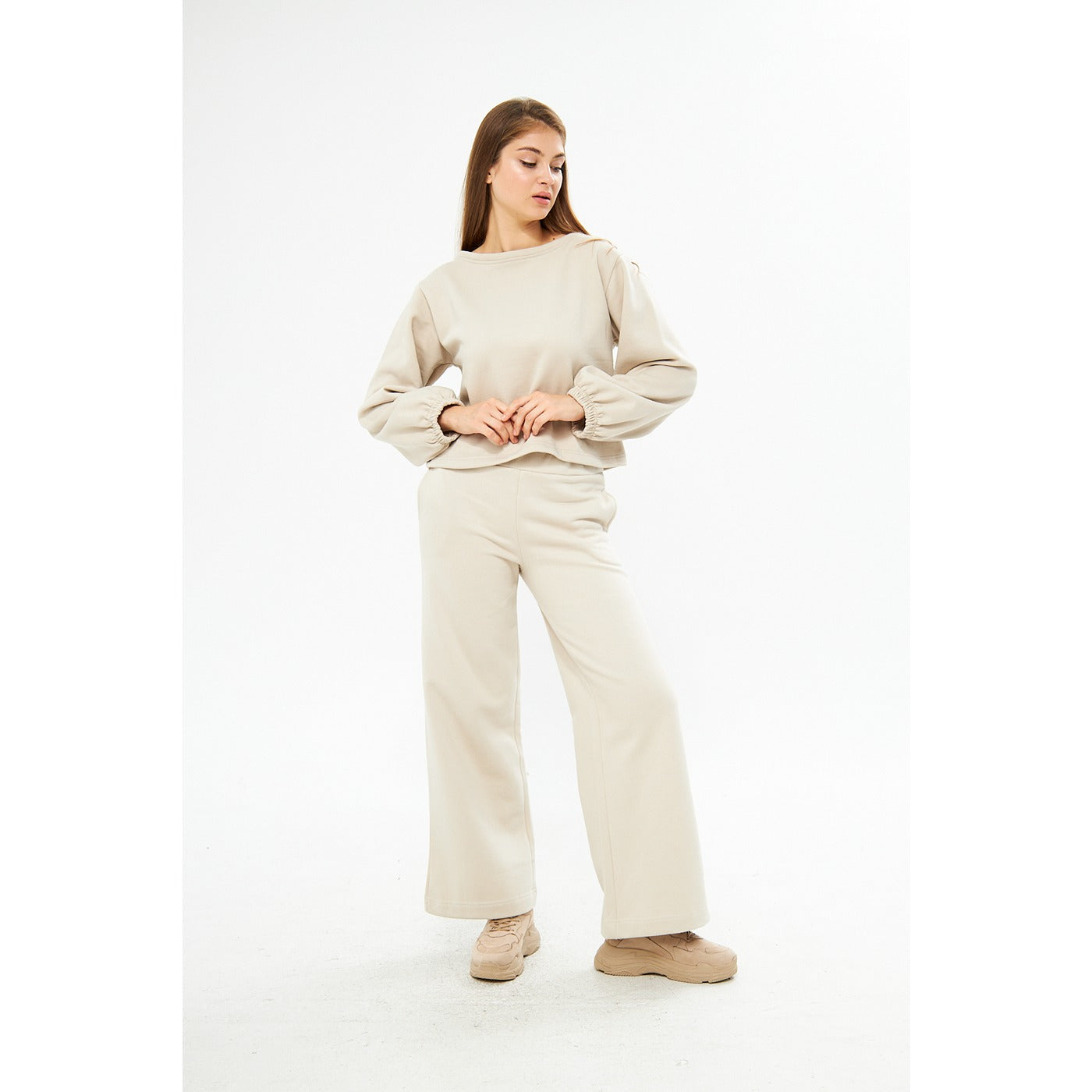 Beige Boatneck Oversized Sweatshirt | Montivo Pakistan