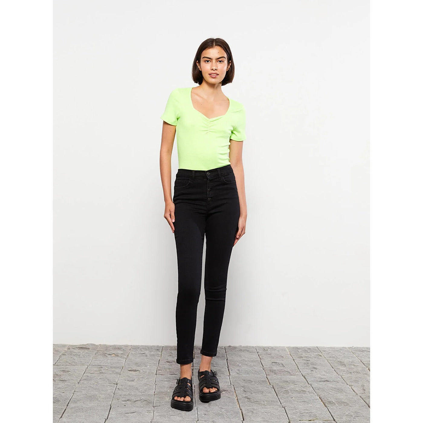 Charcoal Black Button Fly High Rise Jeans | Montivo Pakistan