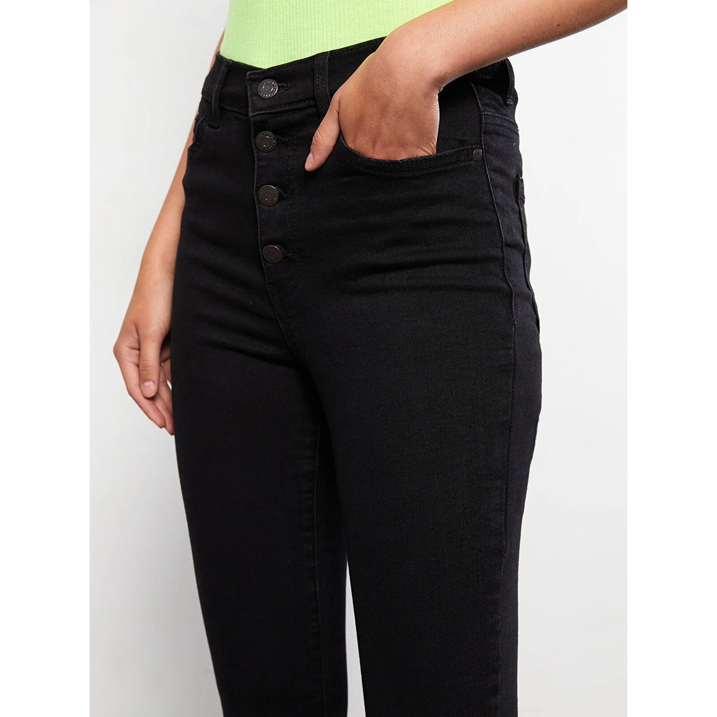 Charcoal Black Button Fly High Rise Jeans | Montivo Pakistan