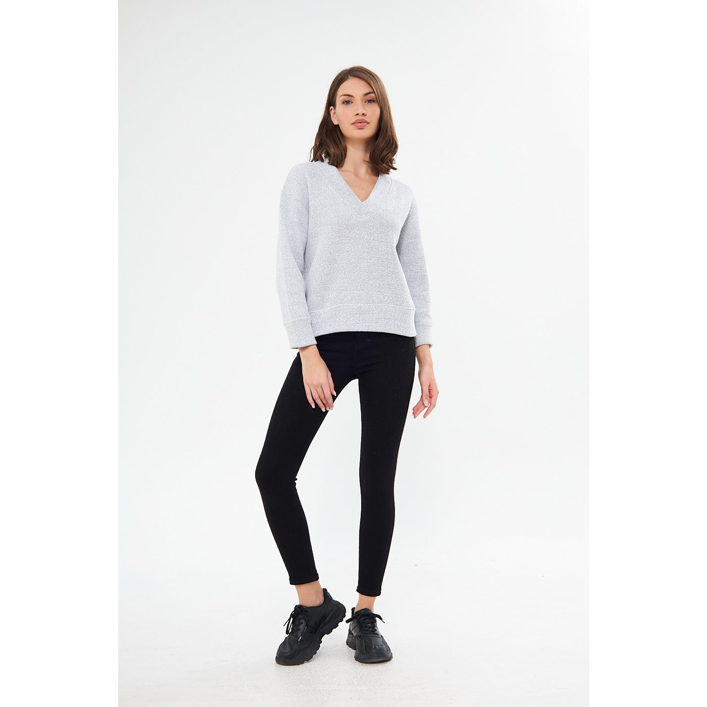 Grey V Neck Melange Sweatshirt | Montivo Pakistan