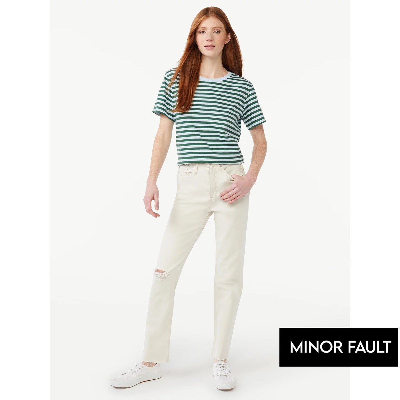 (Minor Fault) Cream Super High Rise Straight Jeans | Montivo Pakistan