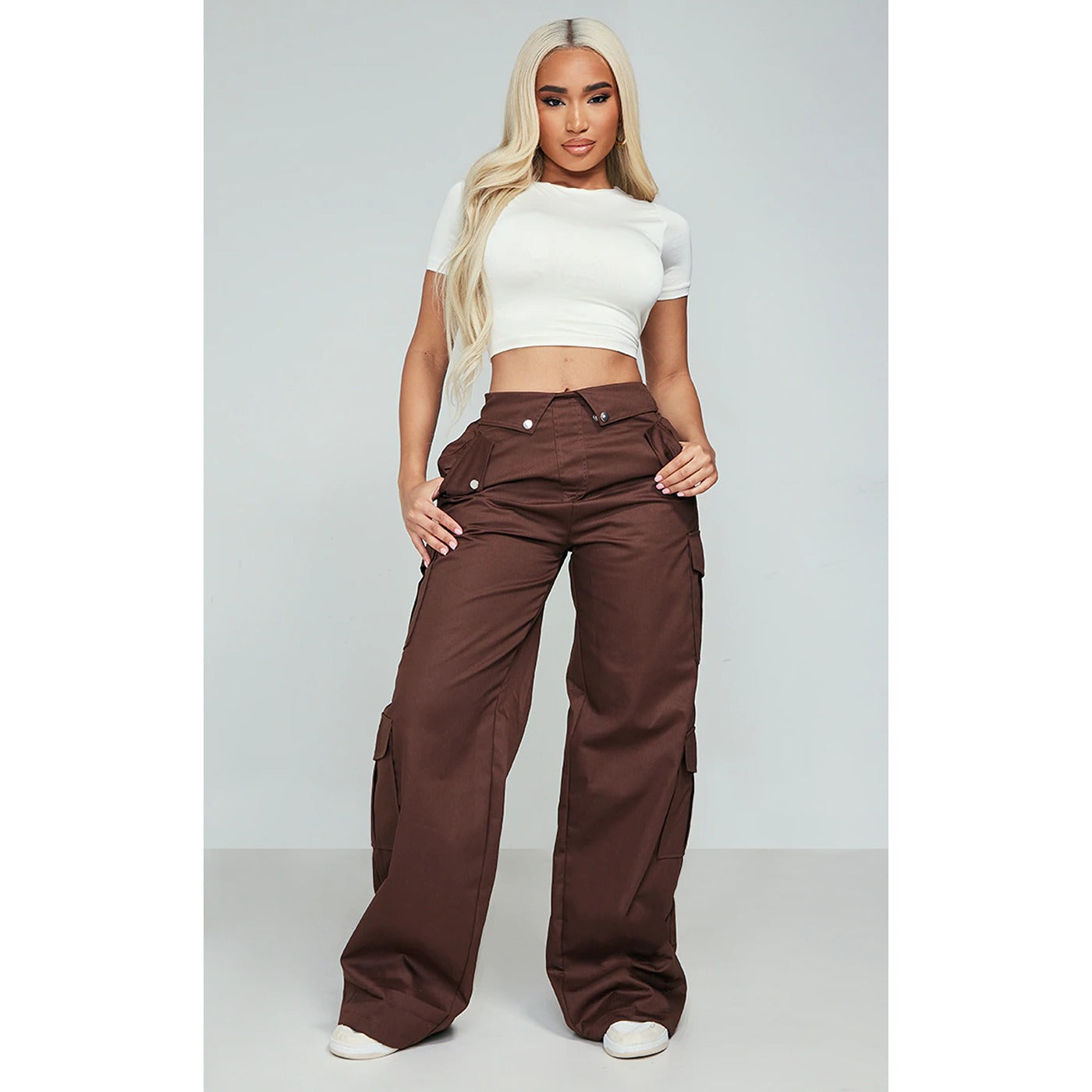 Chocolate Brown Cargo Fold Waist Trousers | Montivo Pakistan