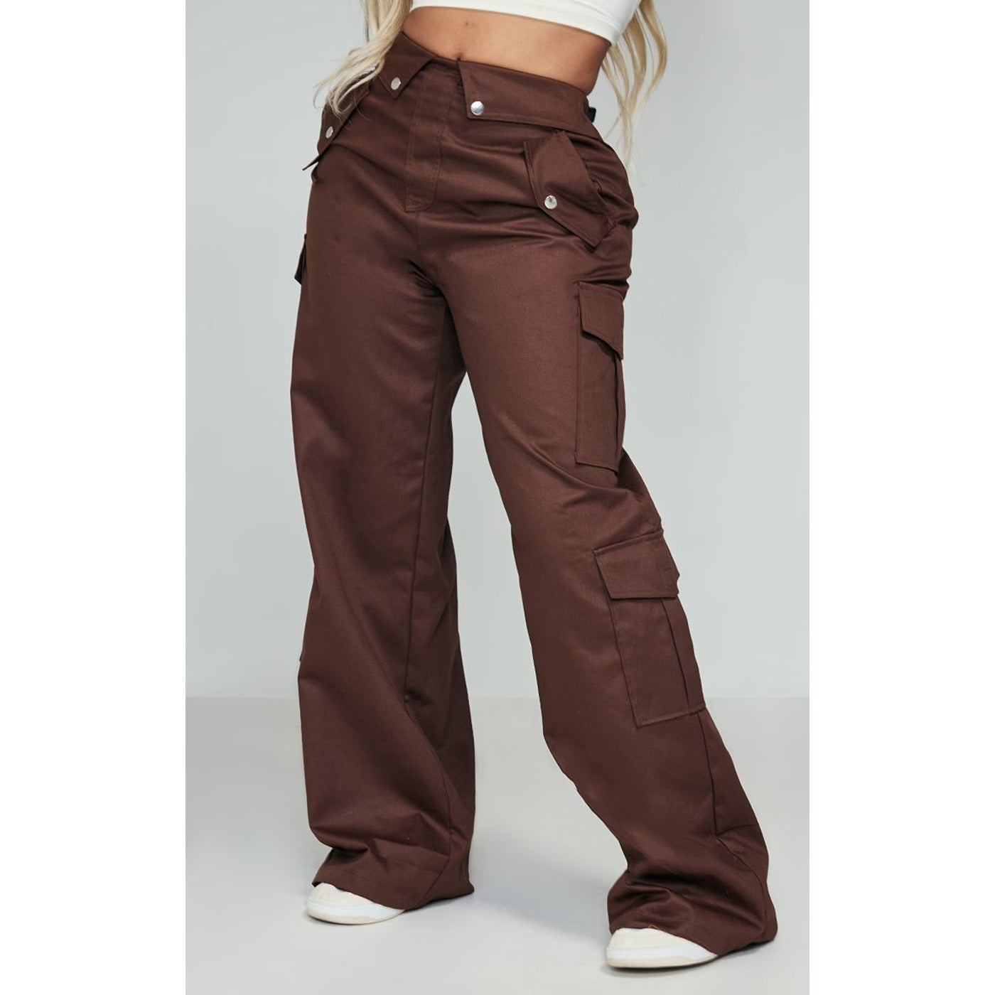 Chocolate Brown Cargo Fold Waist Trousers | Montivo Pakistan
