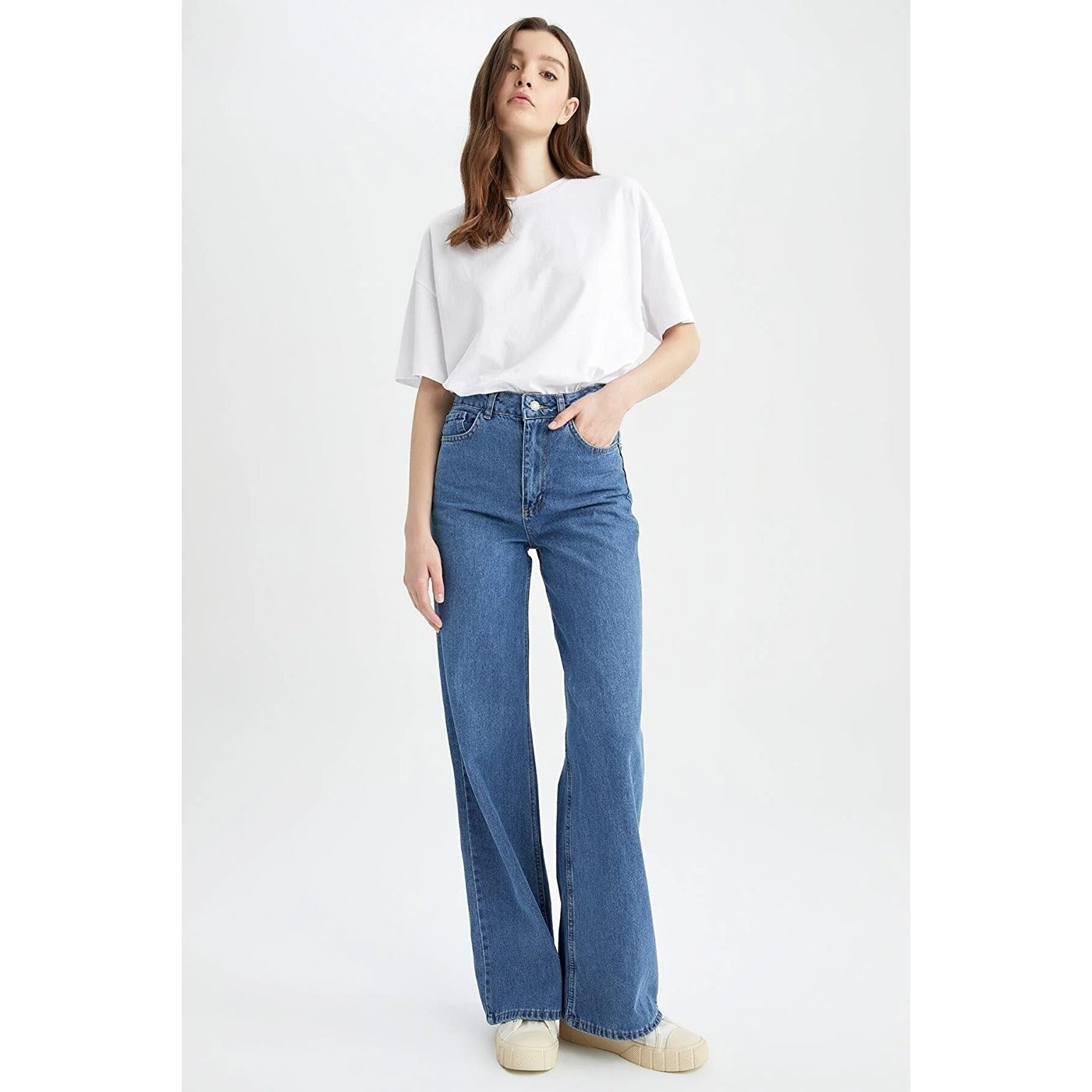 High Rise Blue Wide Leg Jeans | Montivo Pakistan