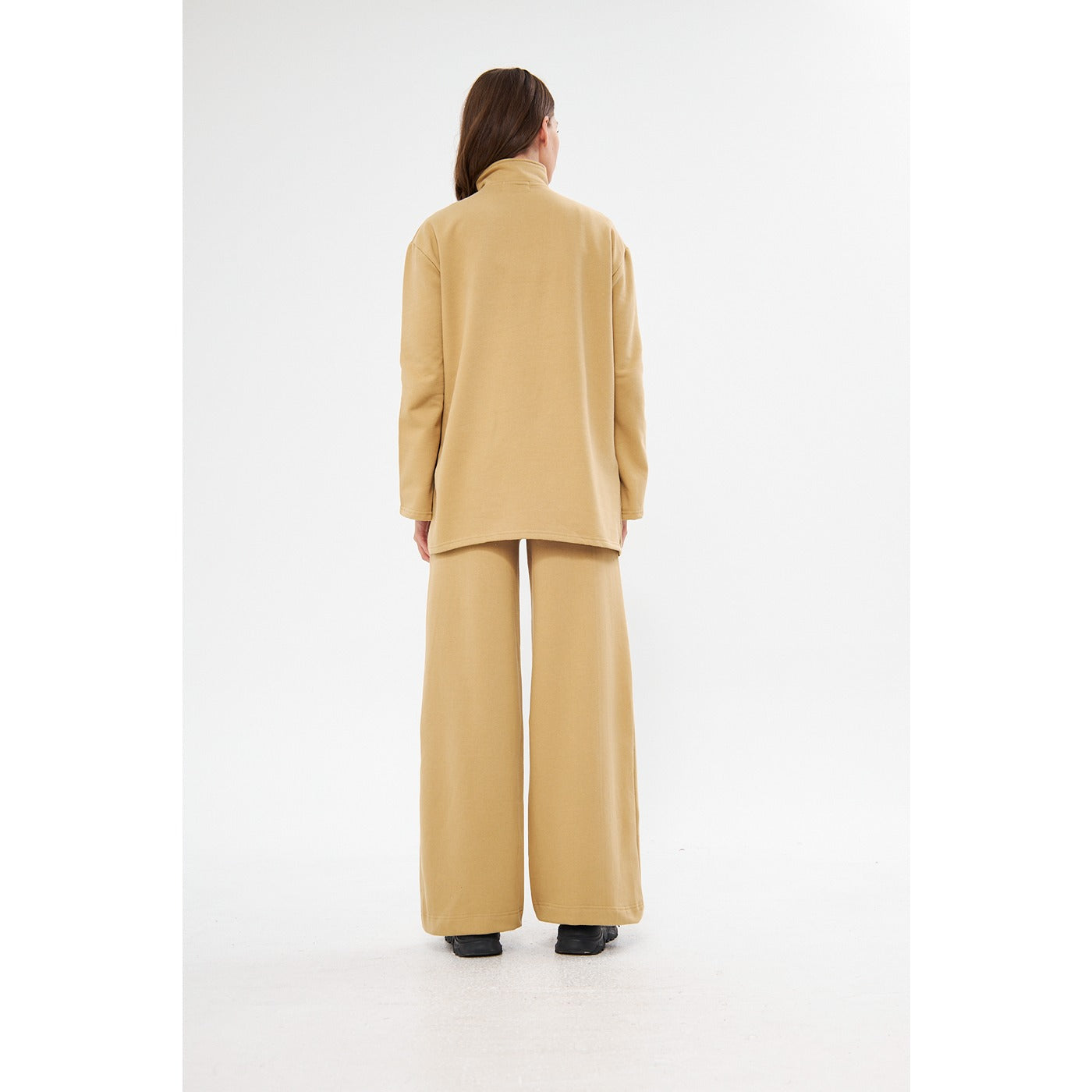 Zipper Cross Hem Beige Sweatshirt | Montivo Pakistan