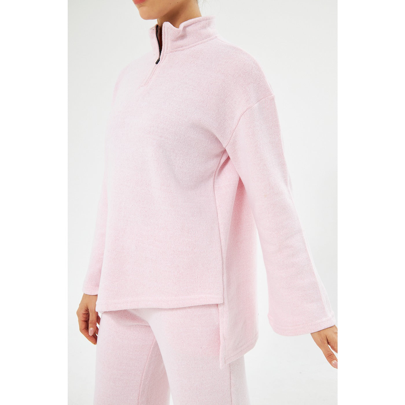 Zipper Cross Hem Pink Sweatshirt | Montivo Pakistan