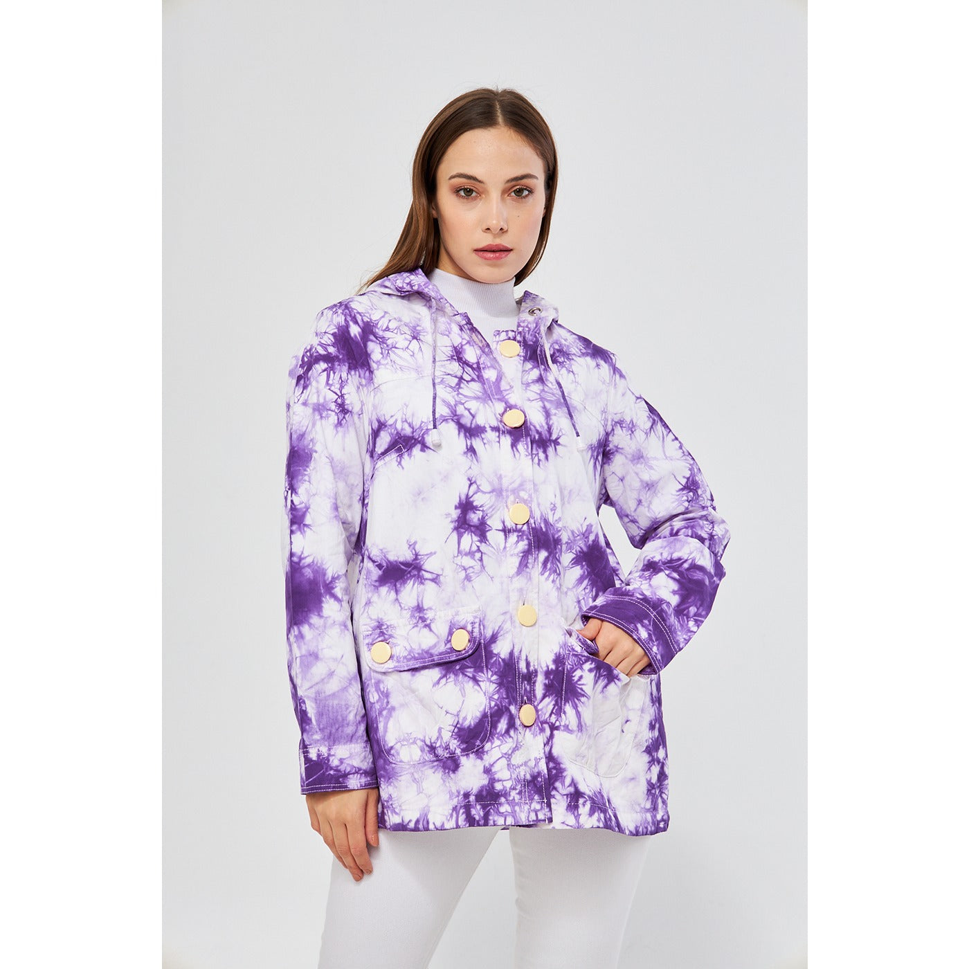 Lilac Tie Dye Button Down Hoodie | Montivo Pakistan