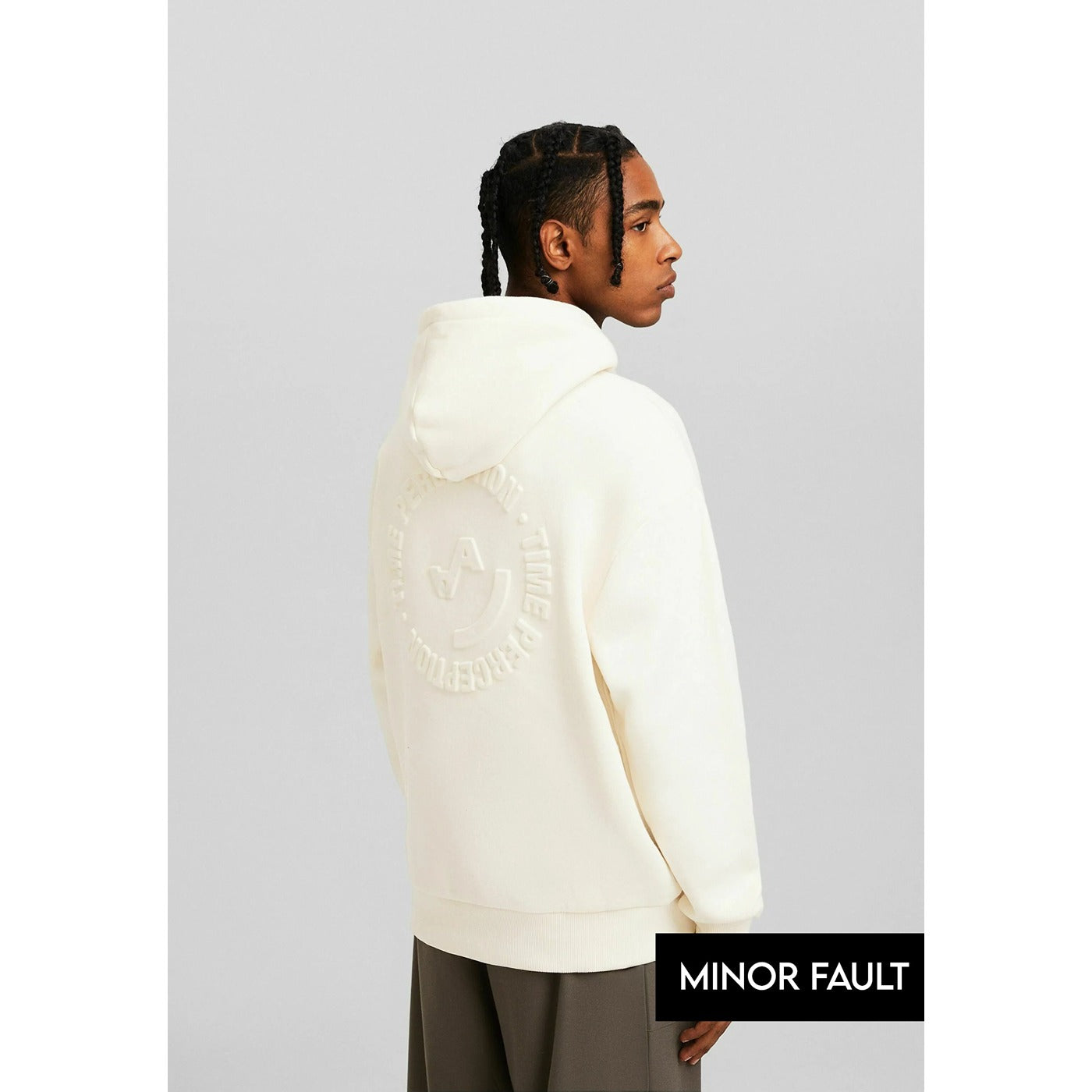 (Minor Fault) Cream Hoodie with Back Embossed Logo | Montivo Pakistan