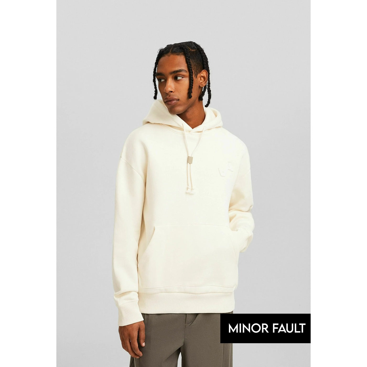 (Minor Fault) Cream Hoodie with Back Embossed Logo | Montivo Pakistan