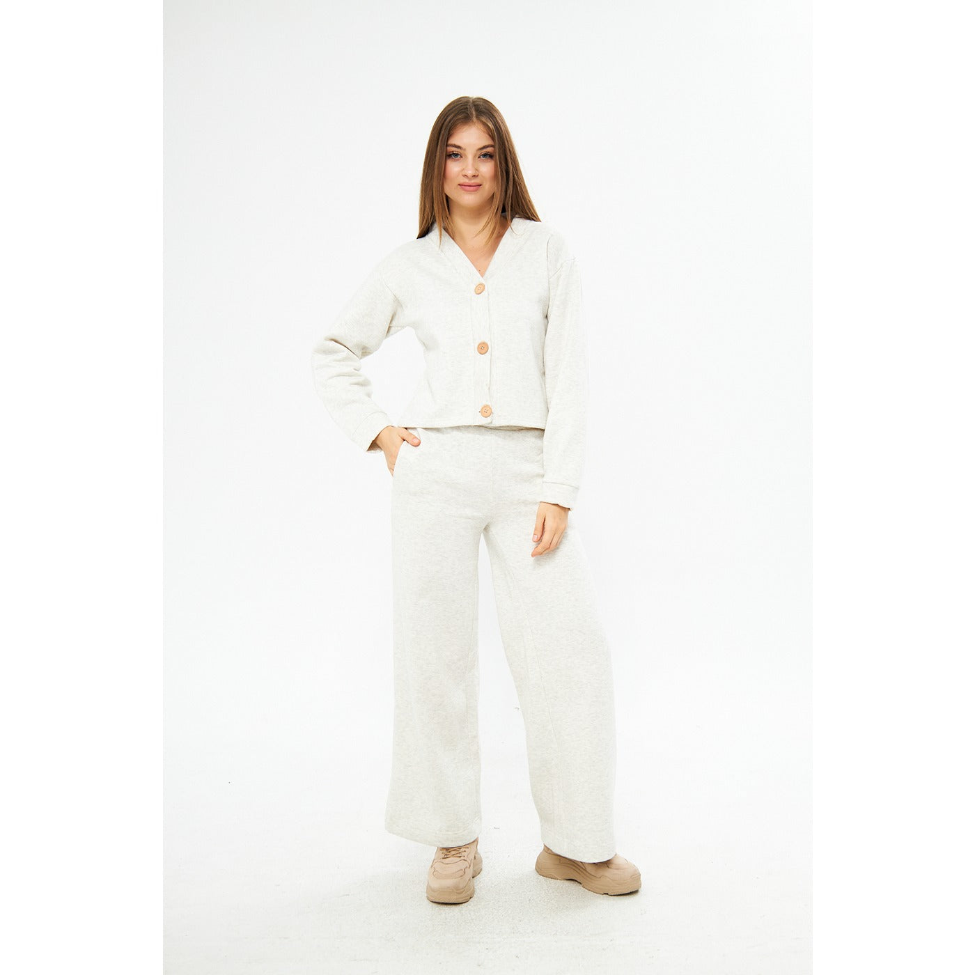 OffWhite Melange Button Down Cardigan | Montivo Pakistan