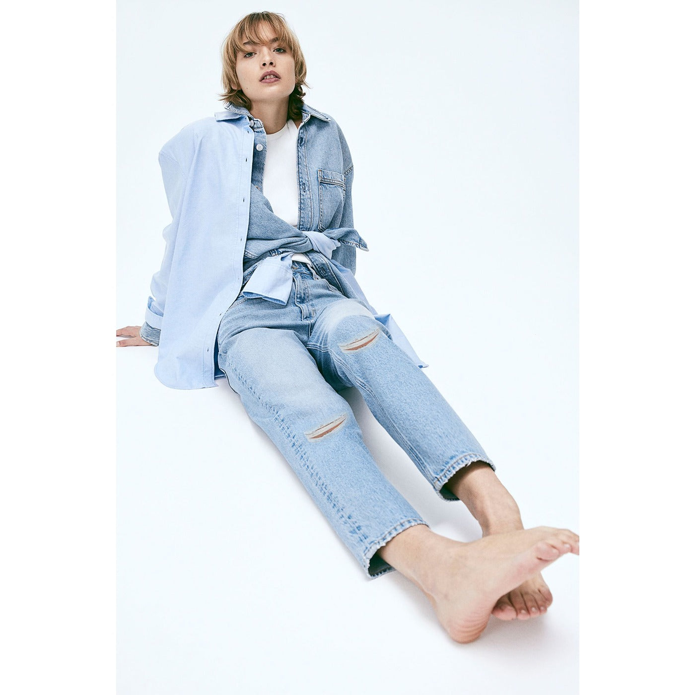 Light Blue Mom Ripped Jeans | Montivo Pakistan