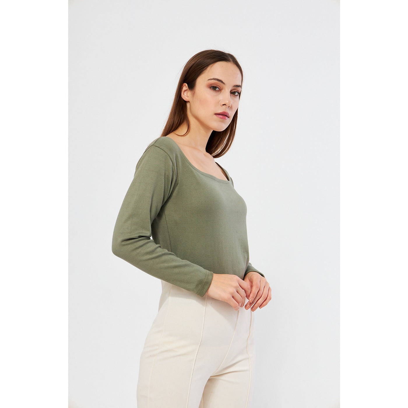 Olive Square Neck Rib Top | Montivo Pakistan