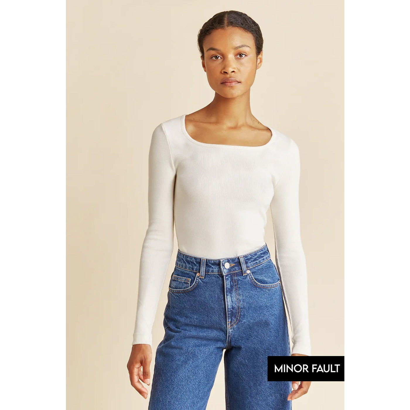 (Minor Fault) White Square Neck Rib Top | Montivo Pakistan