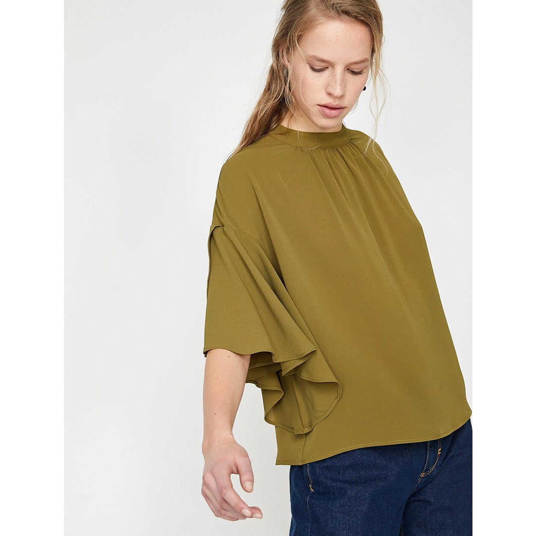 Olive Ruffle Detailed Blouse | Montivo Pakistan