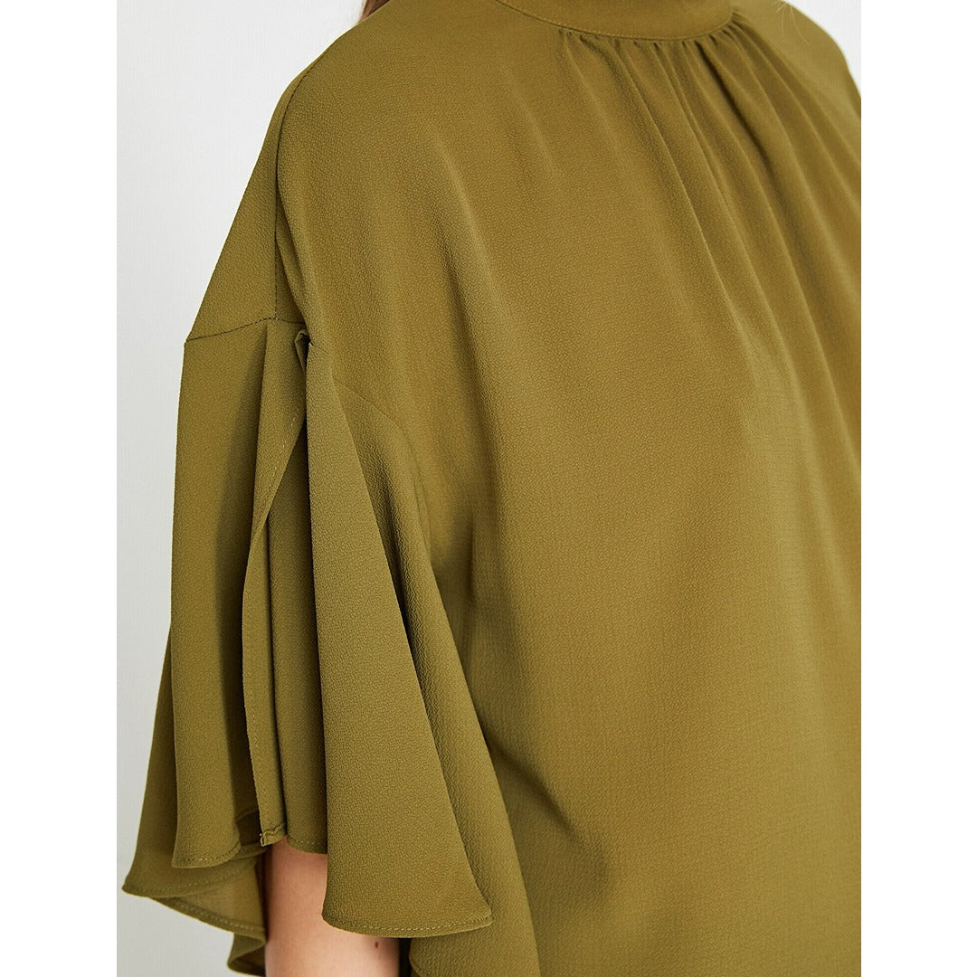 Olive Ruffle Detailed Blouse | Montivo Pakistan