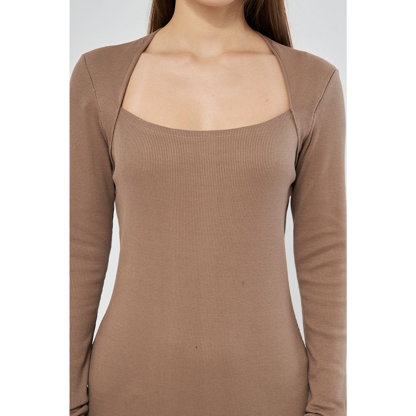 Coffee Swan Neck Side Slit Bodycon Dress | Montivo Pakistan