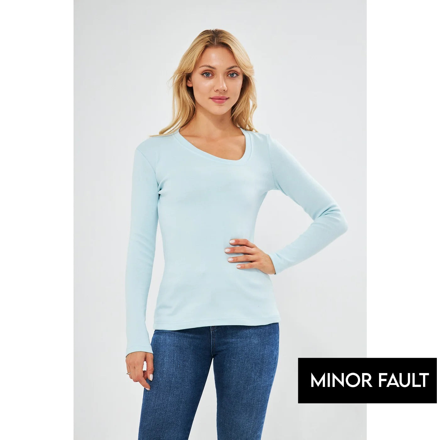 (Minor Fault) Light Blue Rib Cross Scoop Neck Top | Montivo Pakistan