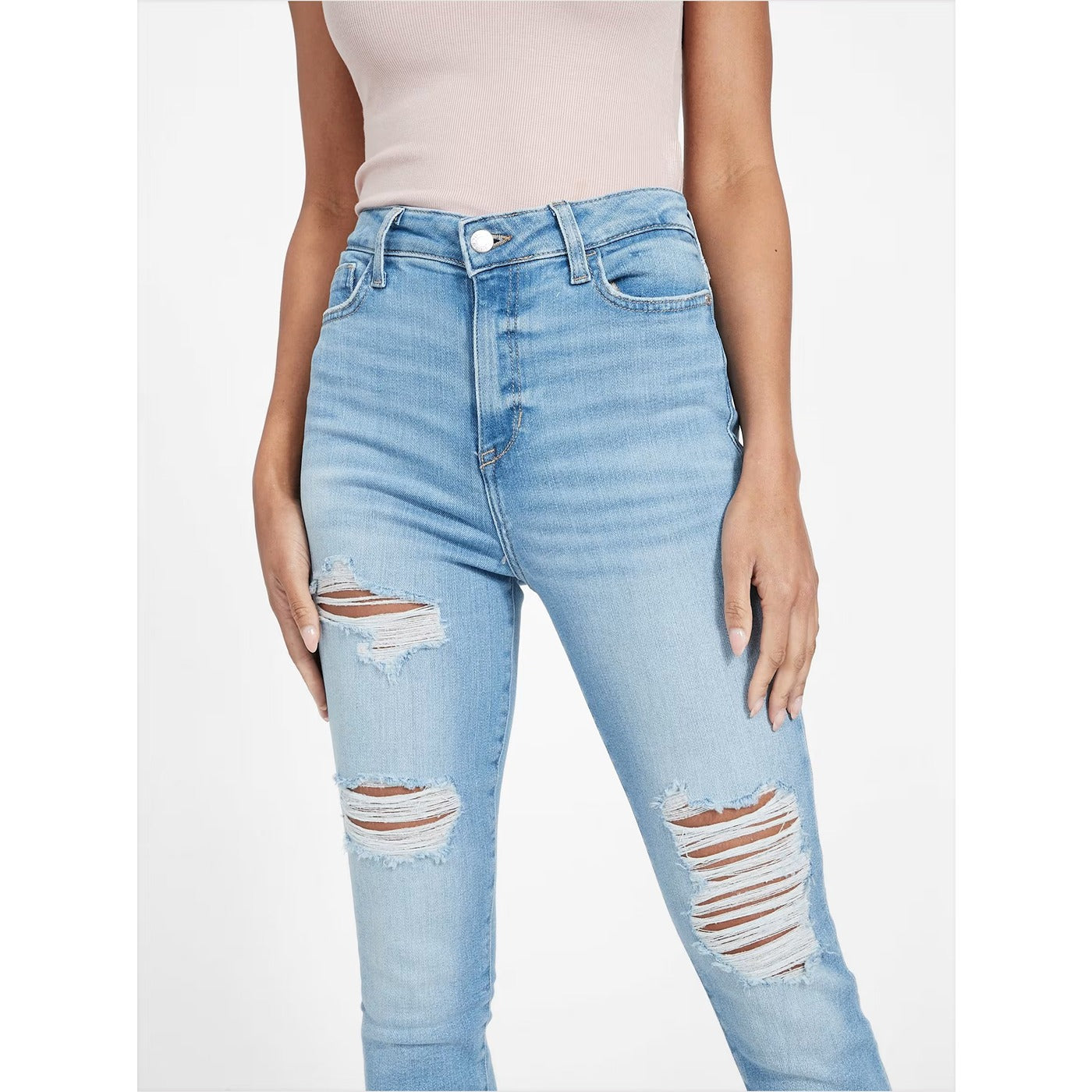 Light Blue High Rise Ripped Skinny Jeans | Montivo Pakistan