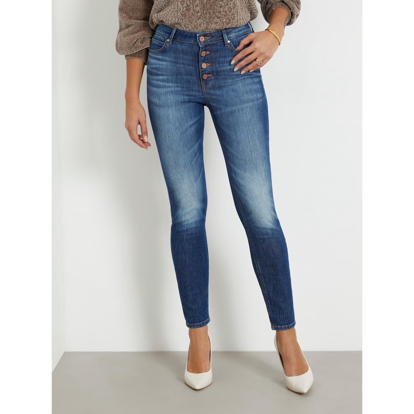 Dark Blue High Rise Button Fly Skinny Jeans | Montivo Pakistan