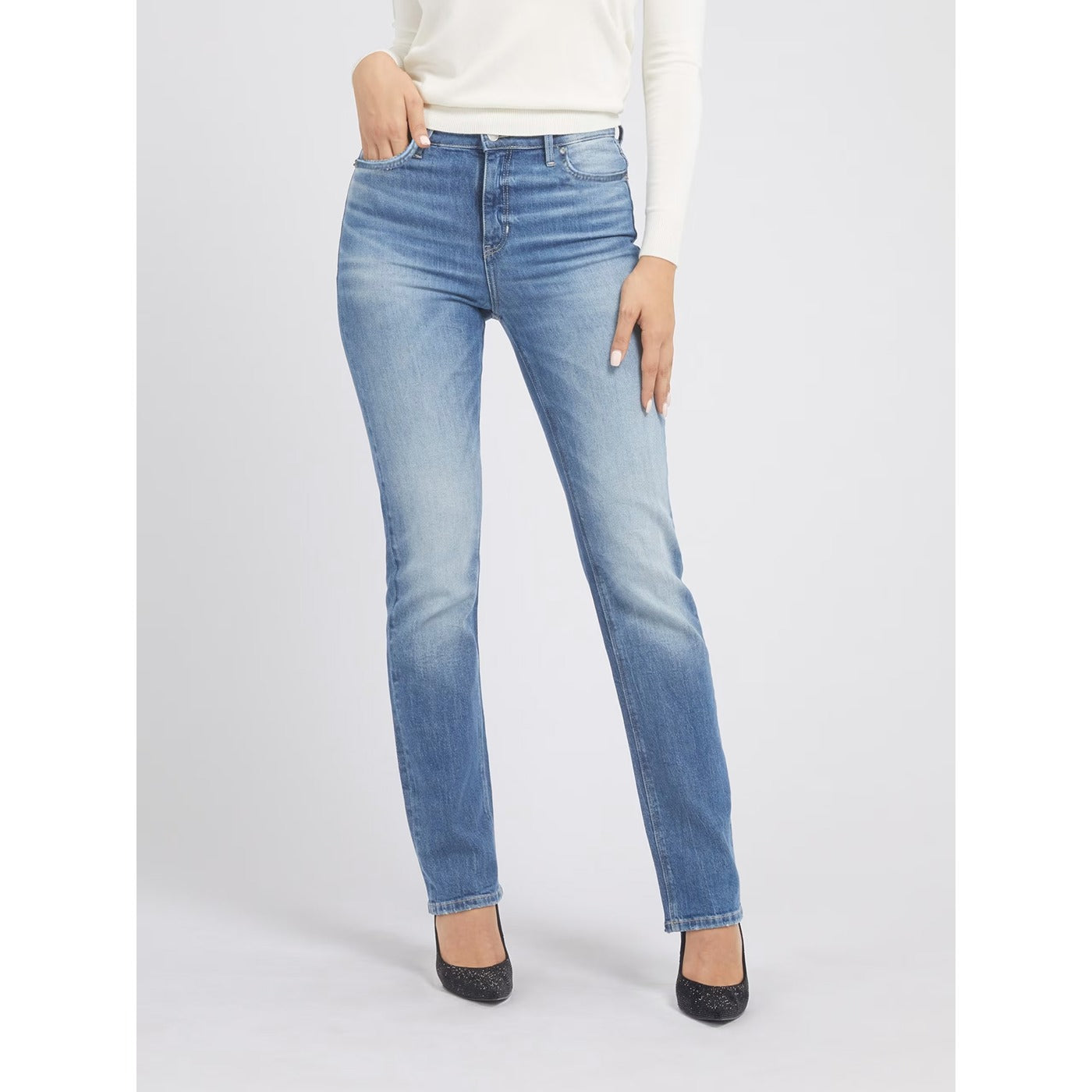 Mid Blue Straight High Rise Jeans | Montivo Pakistan